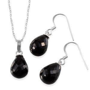 Black Glass Sterling Silver Earrings and Pendant